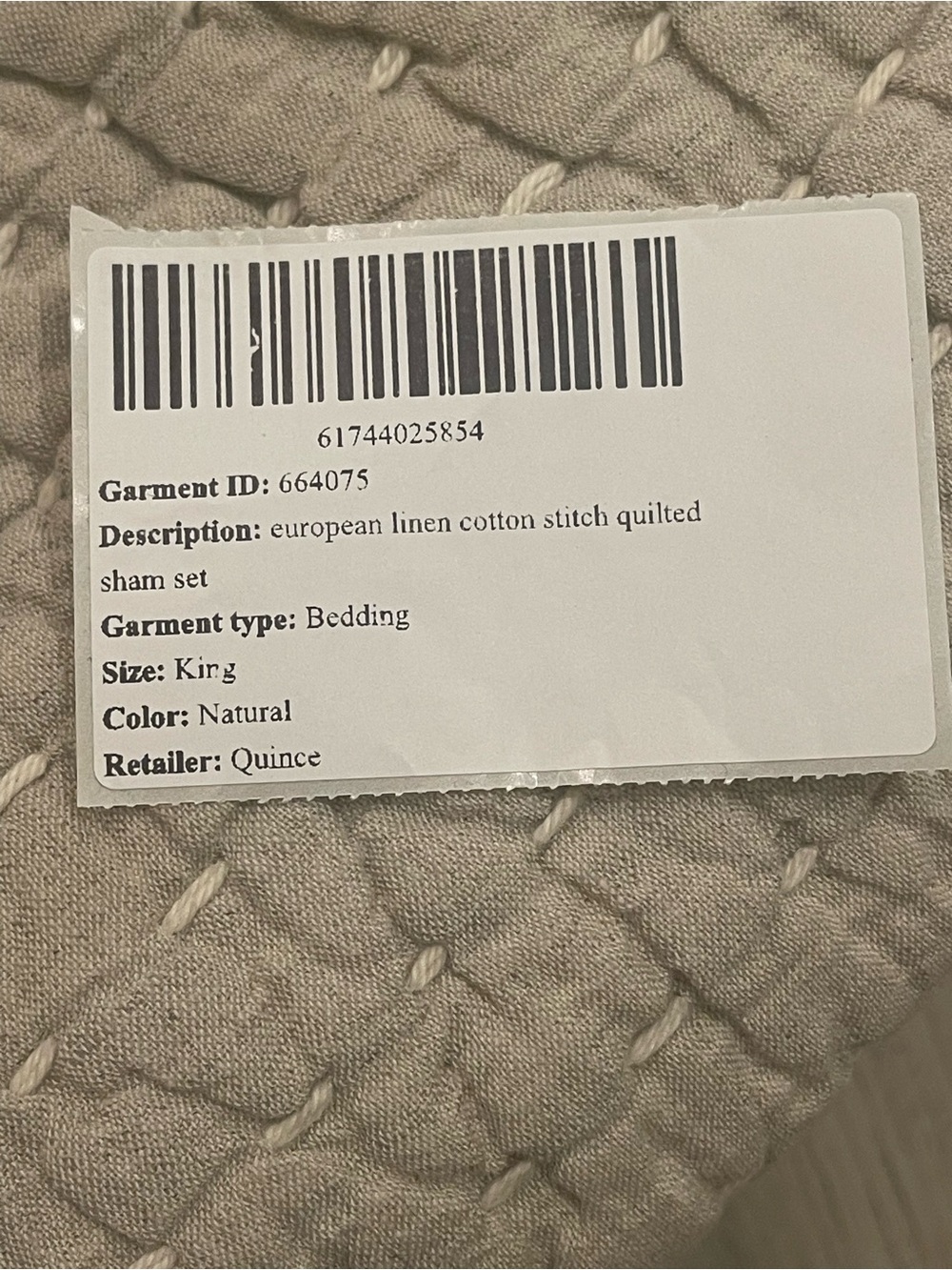 NWT Quince European Linen Cotton Stitch Quilted Sham Set in Natural Set of 2 - Picture 8 of 9
